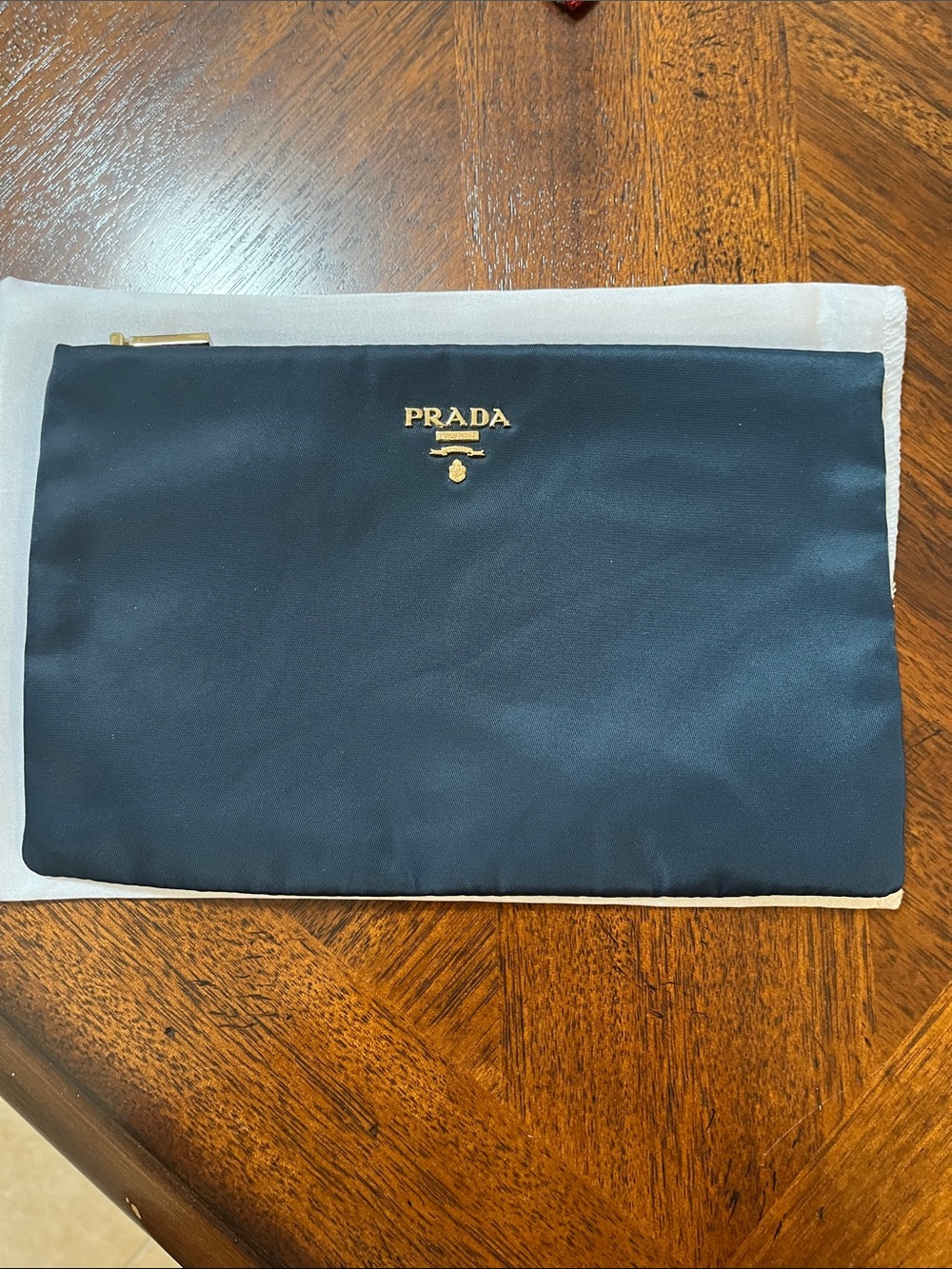 Prada Navy Nylon Zip Pouch / clutch with Gold Logo